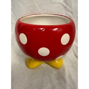 Disney Mickey Mouse Red Polka Dot Ceramic Planter Pot Yellow Shoes